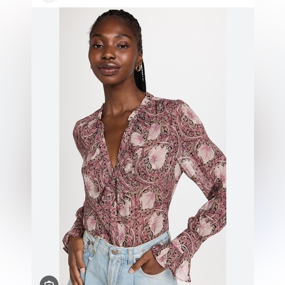 PAIGE 100% Silk Arianne Blouse with Pink, Mauve, and Brown - Picture 5 of 14